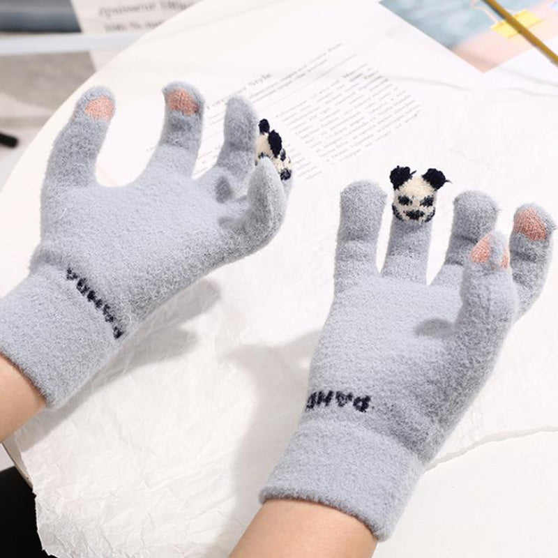 Knitted Gloves Touchscreen Winter Cute Panda Warm Goves For Cycling Women