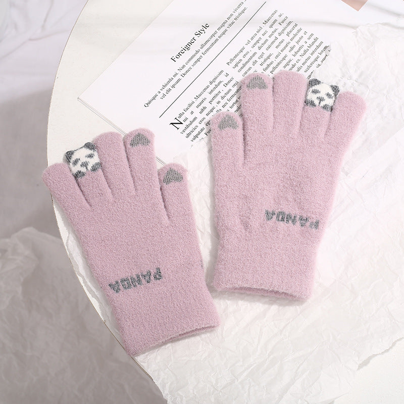 Knitted Gloves Touchscreen Winter Cute Panda Warm Goves For Cycling Women